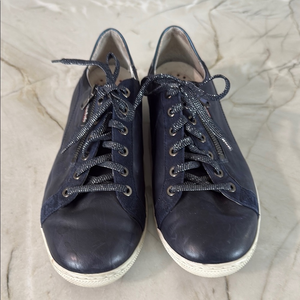 Navy Blue Leather Sneakers